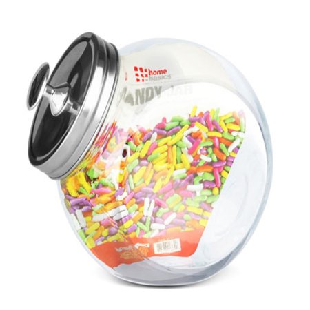 HOME BASICS Medium 5748 oz Round Glass Medium Candy Storage Jar with Stainless Steel Top, Clear GJ01384
